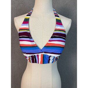 Anne Cole Marilyn Striped Halter Bikini Top Tie Back & Clasp Closure Multi M NWT
